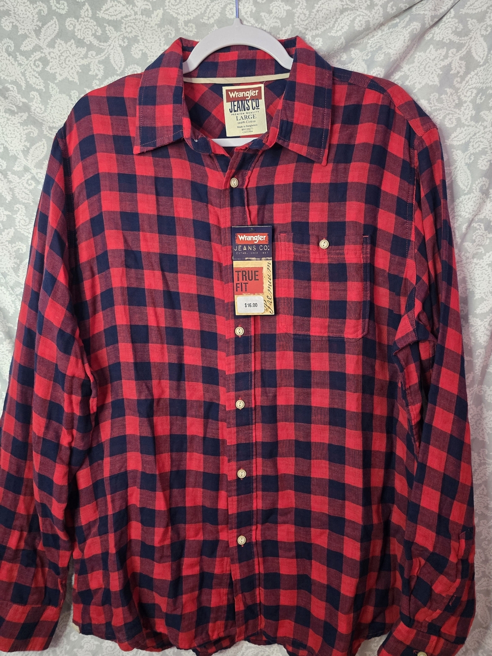 Wrangler Red and Black Plaid Long-Sleeve Button-Down Shirt